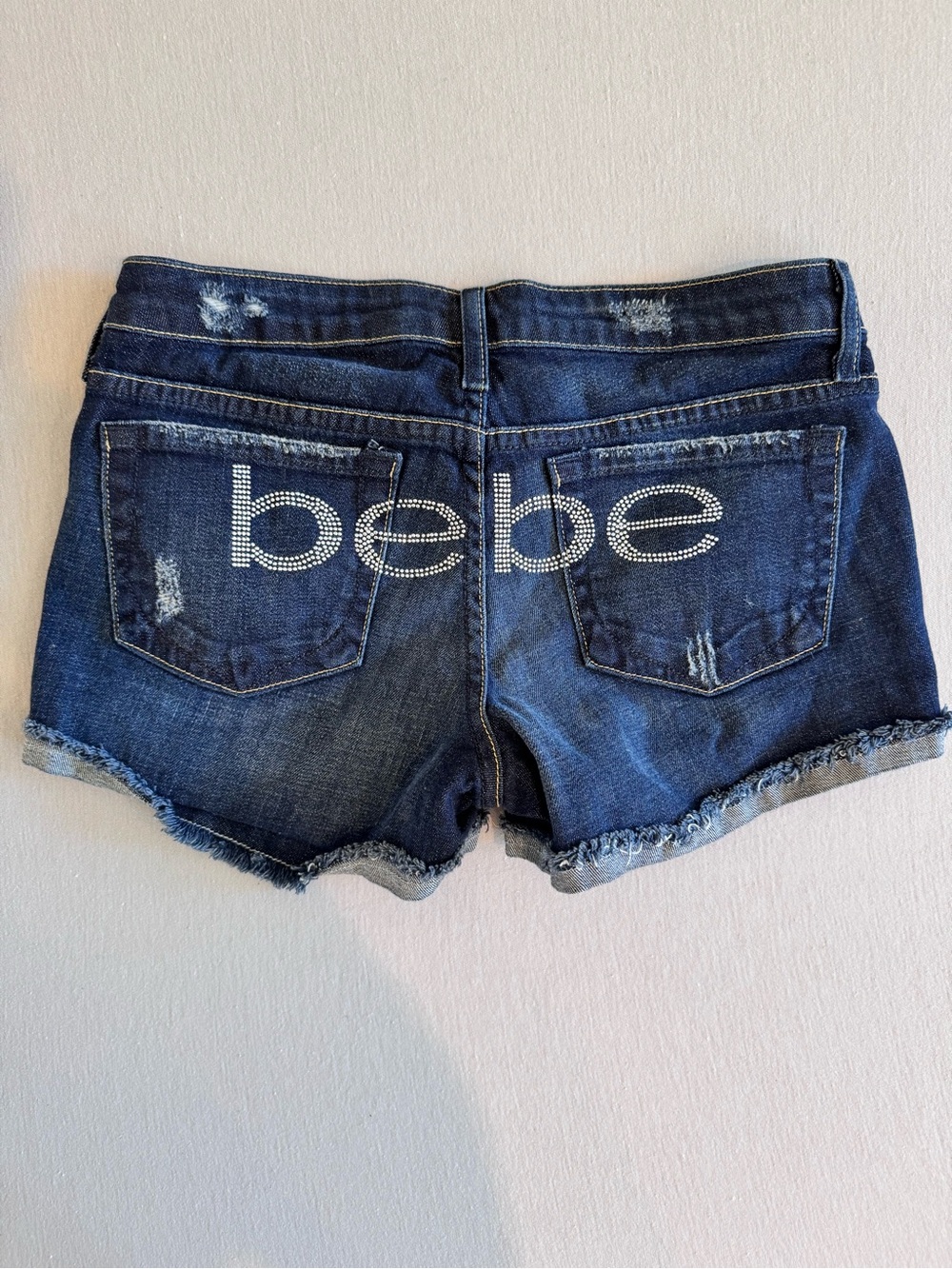 Y2K Bebe Dark Blue Distressed Denim Cutoff Shorts